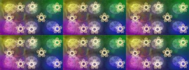 Soyut mandala veya kaprisli kar tanesi içini kaplamak sanat çizmek. Renkli arka plan üzerinde izole sevimli kar taneleri. Raster illüstrasyon.