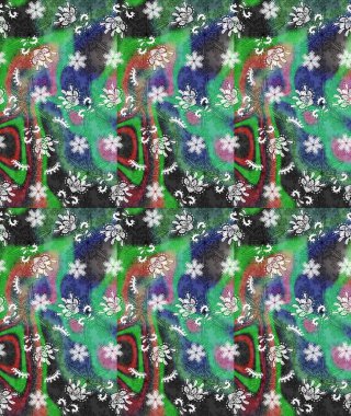 Yeşil renkli etnik çiçeklerle süslenmiş zarif bir eskiz şekli. Raster Çiçek İllüstrasyon Şirin Tekstil.