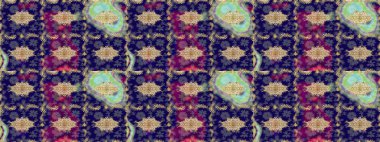 Altın elementli mavi renklerde altın eskiz deseni. Tekrarlayan elementlerle soyut arkaplan oluşturun. Klasik altın desenli eskiz. Raster illüstrasyonu.