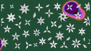 Parlak renkli çiçekli ve yeşil yapraklı harika bir çiçek deseni. Halk tarzı. Moda baskıları için zarif bir şablon. Modern çiçek arkaplanı.