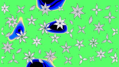 Düz Çiçek Elementleri Tasarımı. Raster Modaya uygun kumaş deseni. Yeşil renkli şirin çiçek deseni. Renkli Bahar Teması çizim şablonu.