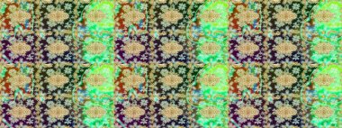 Klasik çiçek dokusu. Kart, duvar kağıdı, ambalaj ve tekstil için klasik tasarım. Altın şablon. Eskiz kalıbı altın elementler. Raster illüstrasyonu. Yeşil renkte kraliyet retro 'su.