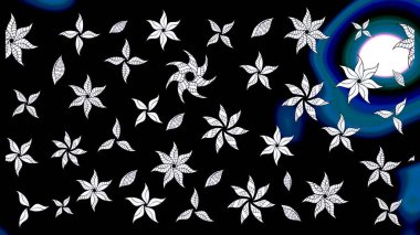 Raster illüstrasyonu. Raster deseni. Küçük çiçekteki sevimli çiçek deseni. Nazikçe, yaz çiçekleri siyah renklerde.