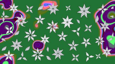 Arkaplan dokusu, duvar kağıdı, yeşil renkli çiçek teması. Kabile sanatı boho baskısı, klasik çiçek arkaplanı. Soyut etnik raster çizim kalıbı.