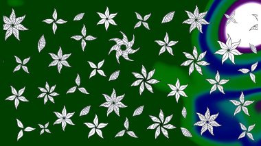 Çiçekli zambakların eskiz geçmişi. Parlak çiçekli kolaj çiçekleri yeşildir. Çiçek tasarımı için inanılmaz kolaj cennet tarzı..