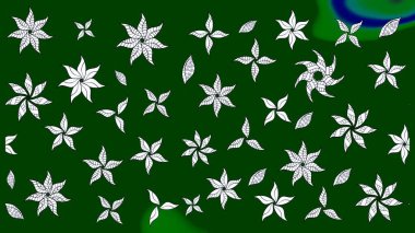 Raster illüstrasyonu. Küçük çiçekli basit bir çiçek çizimi. Moda baskısı, albüm, ambalaj kağıdı ve duvar kağıdı için zarif dekoratif süslemeler. Yeşil renkte şirin çiçekler..