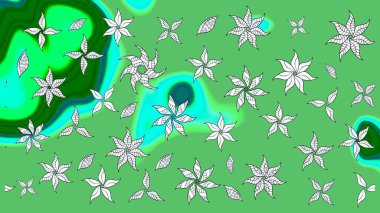 Raster illüstrasyonu. El çizimi çiçekli soyut çizim kalıbı. Yeşil renkte çiçekler.