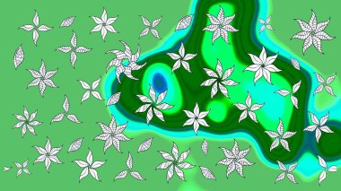 Raster illüstrasyonundaki çiçek desenli çizim. Yeşil renkli çiçekler. Düz Çiçek Elementleri Tasarımı. Renkli Yaz Teması çizim şablonu.