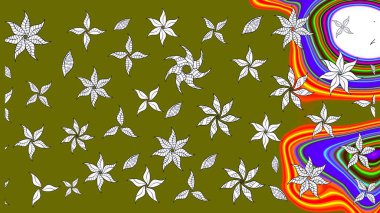 Düz Çiçek Elementleri Tasarımı. Kahverengi renkli çiçekler. Raster illüstrasyonundaki çiçek desenli çizim. Renkli Bahar Teması çizim şablonu.