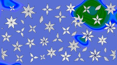 Raster illüstrasyonu. Mavi renkli çiçekler. Robot resim. Şirin çiçek elementleri..