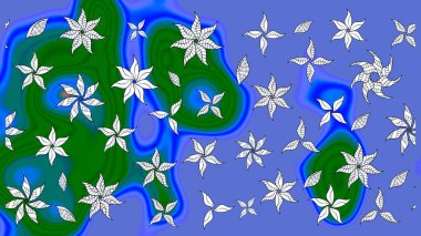 Renkli Bahar Teması eskiz kalıbı. Çiçeksel fantezi tasarımı ve parlak bir arka plan çizimi. Düz Çiçek Elementleri Tasarımı.