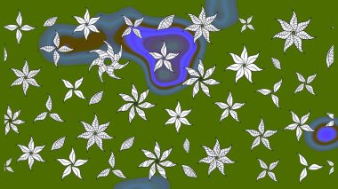 Çok yeşil zarif küçük çiçekler ve yeşil renkli komik böcekler, raster desen, illüstrasyon.