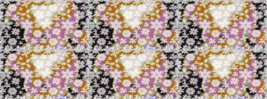 Düz Çiçek Elementleri Tasarımı. Güzel kumaş deseni. Renkli Bahar Temalı Kusursuz Arkaplan. Raster illüstrasyonu. Asya tekstil tarzında. Kusursuz çiçek deseni.