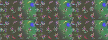 Şirin çiçek elementleri. Raster illüstrasyonu. Taslak desenli, modaya uygun kumaş deseni. Renkli Bahar Teması eskiz kalıbı. Düz Çiçek Elementleri Tasarımı.