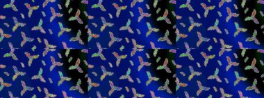 Düz yatıyordu. Mavi, siyah ve yeşil renklerde kar tanesinden yapılmış kış deseni. Raster illüstrasyonu. Kış konsepti.