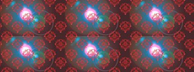 Kusursuz çiçek deseni. Raster illüstrasyonu. Asya tekstil tarzında. Kahverengi, mavi ve kırmızı renkte çiçekler. Raster illüstrasyonu.