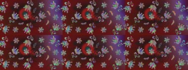 Raster illüstrasyonundaki çiçek desenli çizim. Kahverengi renkte çiçekler.