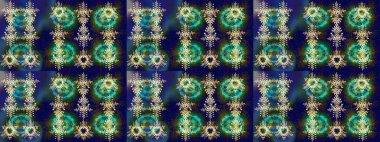 Kar tanesi süsü Raster illüstrasyonu. Güzel süs eşyası. Kar taneleri izole edildi. Mavi, yeşil ve gri renkte kar tanesi süsü.