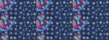 Kış konsepti Mavi ve mor renkli kar tanelerinden oluşan kış deseni. Düz yatıyordu. Raster illüstrasyonu.