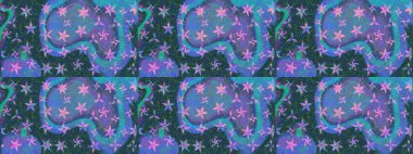 Kar tanelerinin soyut arkaplanlı Noel şablonu. Mavi ve mor kar taneleri. Noel ve yeni yıl moda baskıları için tatil tasarımı. Raster illüstrasyonu.