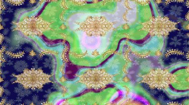 Tasarım şablonu için çizgi çizimi sınırı. Doğu tarzı element. Tarafsız renklerde altın element. Davetiyeler, kartlar, web sayfası için Raster illüstrasyon. Altın çizgili çiçek dekoru.