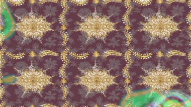 Kahverengi renklerde altın elementlerle Raster eskiz deseni. Tasarım için Damask çizim deseni.