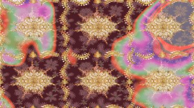 Bej renkli ve altın elementli altın desenli. Raster klasik barok çiçek deseni altın rengi. Lüks, kraliyet ve Viktorya dönemi konsepti. Süsleme.