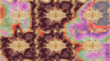 Bej renkli ve altın elementli altın desenli. Raster klasik barok çiçek deseni altın rengi. Lüks, kraliyet ve Viktorya dönemi konsepti. Süsleme.