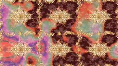 Raster geleneksel altın eskiz deseni kahverengi renklerde. Barok tarzında eskiz doğulu süsü..