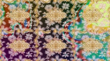 Geleneksel klasik Raster altın eskiz modeli. Barok tarzında eskiz oryantal süsü. Bej renklerdeki altın elementler.