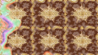 Kahverengi renkli ve altın elementli klasik eskiz deseni. Raster illüstrasyonu.