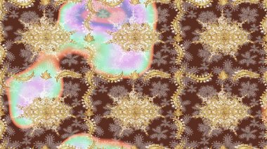 Oriental raster klasik kahverengi ve altın desenli. Soyut bir arkaplan çiz. Raster illüstrasyonu.