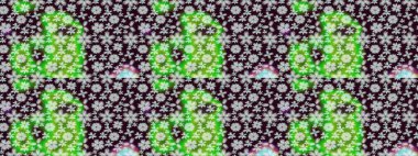 Kahverengi ve yeşil renklerde şirin soyut kar taneleri raster tasarımı. Düz kar karalama ikonları, yılbaşı afişi için kar taneleri silueti, kartlar. Yeni yıl kar tanesi.