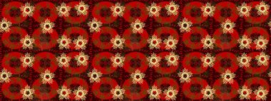 Raster illüstrasyonu. Kristal kar taneleri kırmızı, kahverengi ve sarı renklerde.