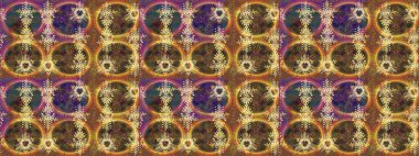 Raster illüstrasyonu. Noel ve yeni yıl moda baskıları için tatil tasarımı. Kahverengi, sarı ve bej renkler. Kar tanelerinin soyut arkaplanlı Noel deseni.