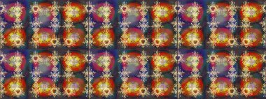 Yuvarlak raster kar tanesi. Renkli arka planda izole tatlı kar taneleri. Soyut kış kahverengi, gri ve kırmızı süs. Güzel kar tanesi. Raster illüstrasyonu.