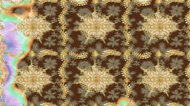 Kahverengi renklerde altın tekrarlayan elementlerle soyut arkaplan. Eskiz oryantal klasik altın desen.