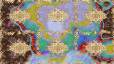 Lüks, kraliyet ve Viktorya dönemi konsepti. Tarafsız yerine altın rengi barok çiçekli eskiz deseni. Süslü raster dekorasyonu. Tarafsız renklerde altın element.