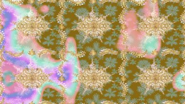 Tarafsız renklerde altın elementlerle Raster eskiz deseni. Tasarım için Damask çizim deseni.