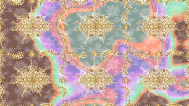 Raster oryantal süs. Barok tarzında eskiz oryantal süsü. Geleneksel klasik altın desen. Altın elementlerle nötr renklerde altın desen.