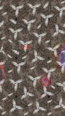 Vadinin çiçekleri kahverengi renklerde. Soyut etnik raster çizim kalıbı. Çiçekler..