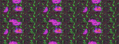 Çiçekli güzel suluboya desen. Raster illüstrasyonu. Kahverengi, mor ve yeşil renklerde.