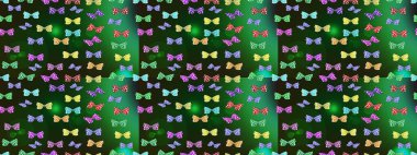 Yeşil üzerinde sevimli kelebekler. Ambalajlar, duvar kağıtları, kumaş tasarımı ve kağıt için güzel bir arka plan. Raster illüstrasyonu. Renkli kelebeklerin eskiz arka planı.