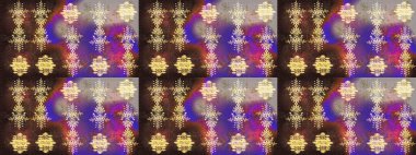 Raster illüstrasyonu. Bokeh kahverengisi, mor, bej ve kar taneleriyle dekoratif Noel arkaplanı.