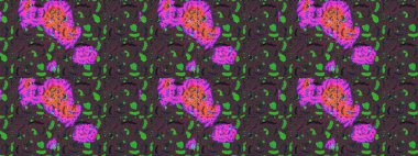 Klasik çiçek tasarımı elementleri. Kahverengi, mor ve yeşil kıvırcık çiçekler kahverengi, mor ve yeşil renklerde. Raster illüstrasyonu.