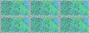 Raster illüstrasyonu. Kitap sayfaları için çiçek ormanlarında uçan güzel kelebekler. Yeşil, mavi ve beyaz renkli resimler. Fantezi güzel illüstrasyon. Kusursuz renk çizimi deseni.