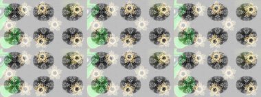 Raster geleneksel oryantasyon süsü. Klasik altın desenli çizim. Altın desenli gri, yeşil ve altın elementli nötr renkler.