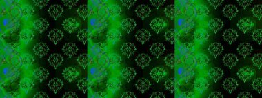 Çiçek desenli raster, yeşil, siyah ve mavi çizgi grafik desenli soyut raster arkaplan. Modern stil dokusu.