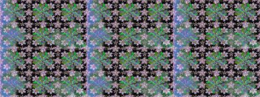 Raster illüstrasyonunda kusursuz çiçek deseni. Düz Çiçek Elementleri Tasarımı. Yeşil renkli çiçekler. Renkli Bahar Teması Kusursuz Arkaplan.