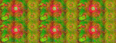 Varicologreen, turuncu ve kahverengi raster çizimi. Bir sürü yeşil, turuncu ve kahverengi çiçekli tropik eskiz deseni. Küçük çiçekte sevimli çiçek deseni var..